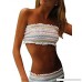 CAIYING Women's Ruffed Strapless Smocked Bandeau Two Piece Bikini Set Swimsuit White B07CPSW1Z8